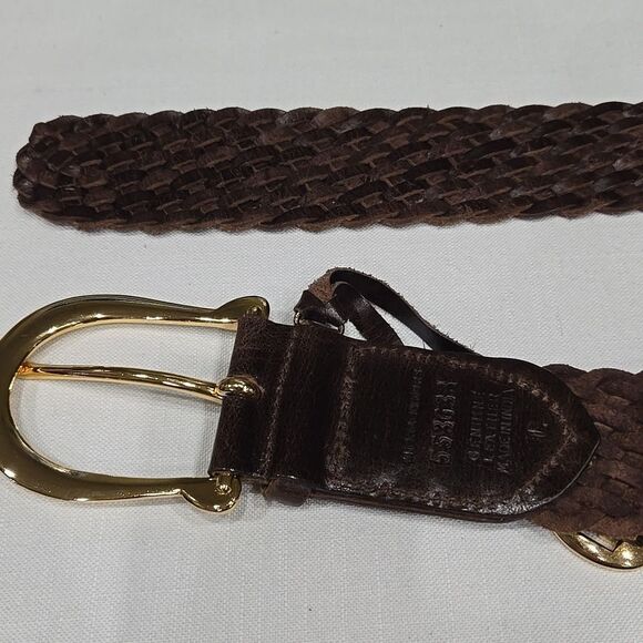 Michael Kors Brown Leather Braided Belt Size Large Horseshoe Equestrian Western - Picture 8 of 11